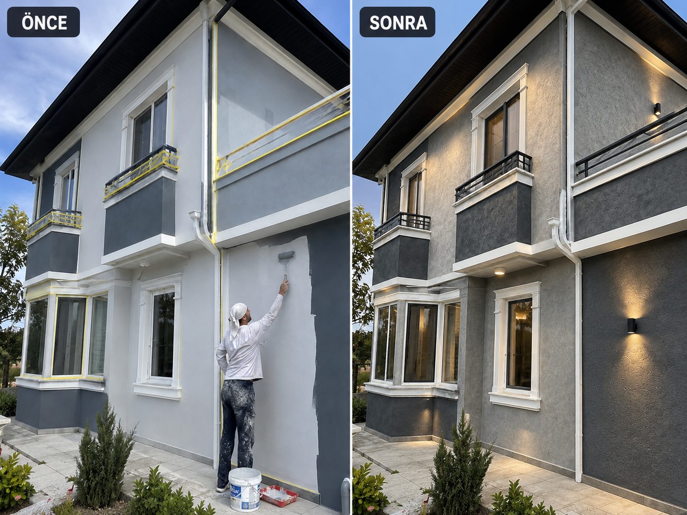Balatçık dış cephe boya öncesi ve sonrası
