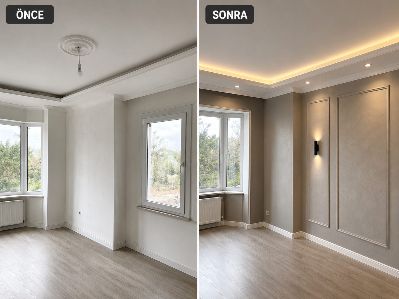 Balatçık iç cephe boya öncesi ve sonrası